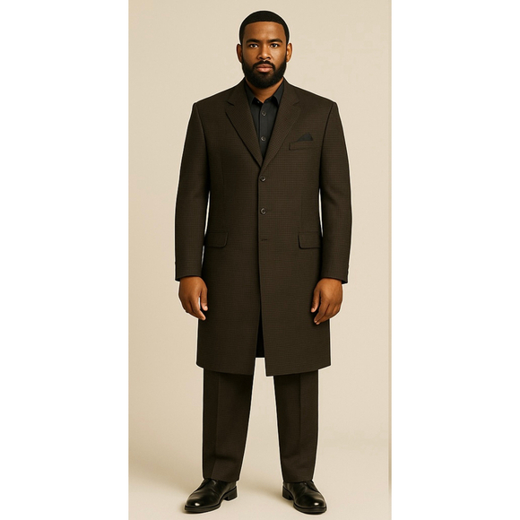 Men's H. John's tweed Overcoat Suit jacket44L/ cuffed pants W36x30L black Brown - Picture 2 of 13